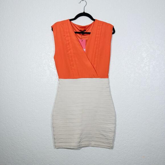 Express Orange & Cream Bodycon Bandage Dress‎ Size Small - Picture 1 of 6